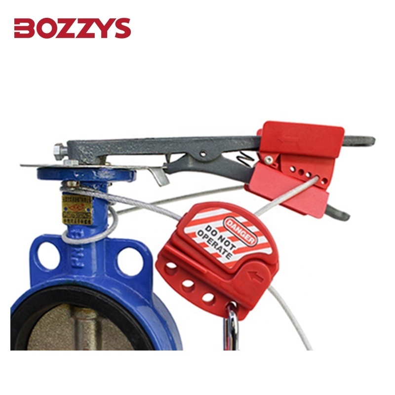 BOZZYS Adjustable Universal Butterfly Gate Valve Lockout with Cable Lockout for All Types of Butterfly Valves