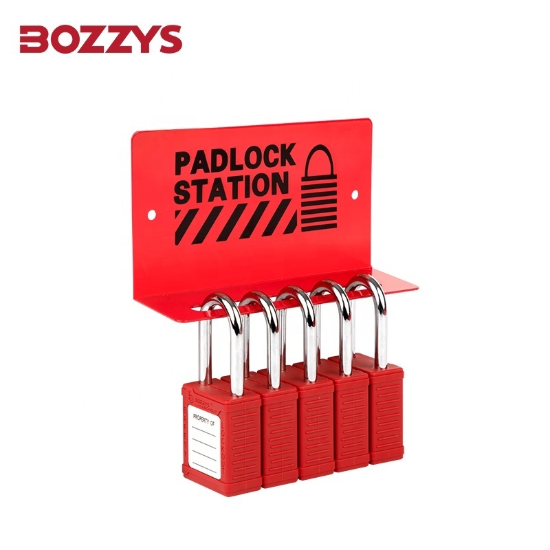 BOZZYS Safety Lockout Tagout Management Station Small Steel Padlock Rack with padlocks for Hold up to 20