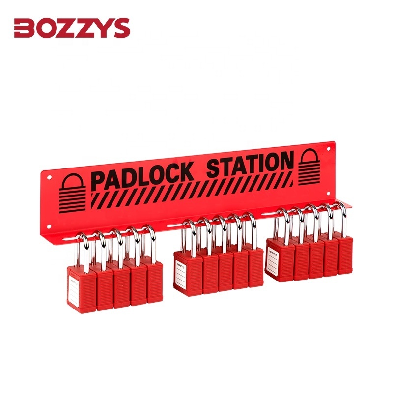 BOZZYS Safety Lockout Tagout Management Station Small Steel Padlock Rack with padlocks for Hold up to 20