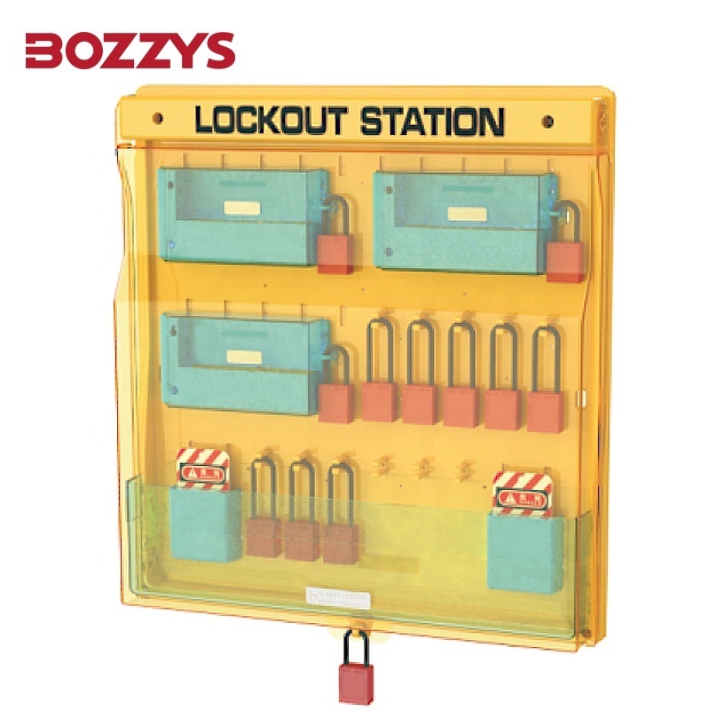 10-30 padlock hooks Wall-mounted Industrial Combination Loto Safety Lockout Station With Transparent Dust-proof Cover