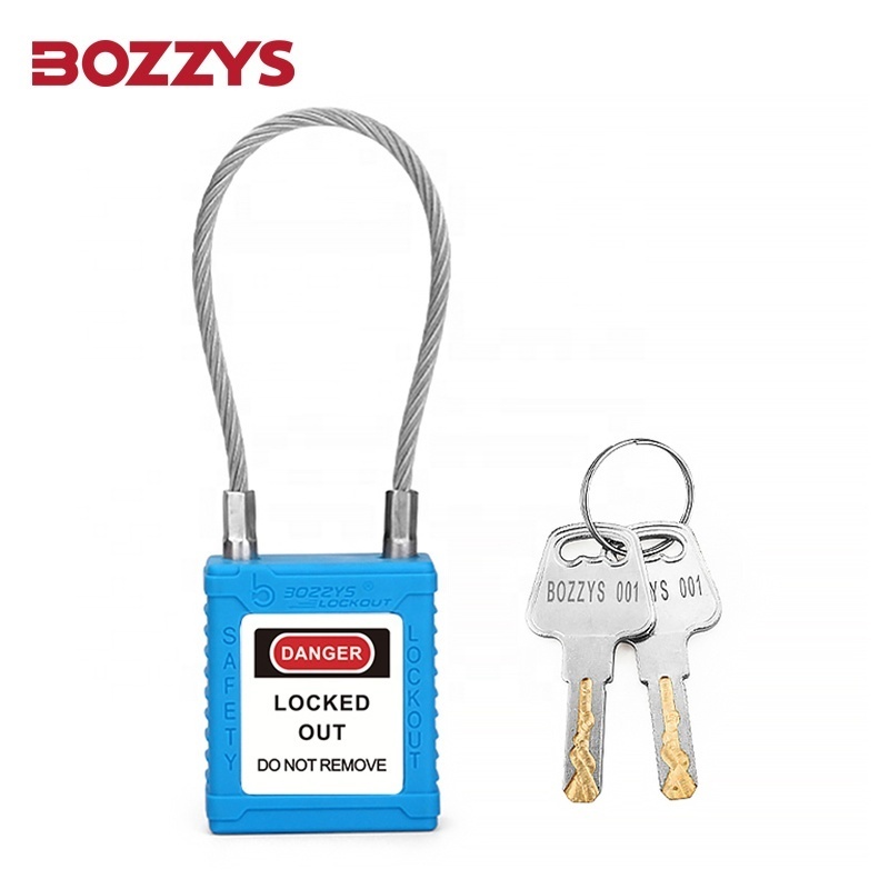 Best Blue Custom Safety Lockout Cable Padlock with Stainless Steel Wire Shackle for Industrial Lockout-Tagout Equipment