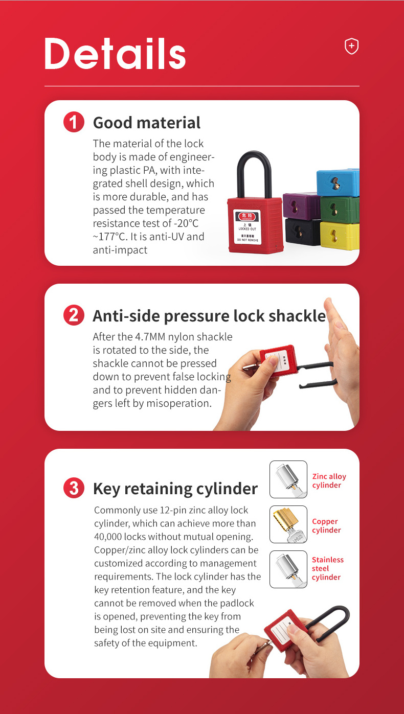 Custom Waterproof Non-conductive Mini Coloured Loto Safety Padlock with Master Key for Electrical Equipment Lockout Tagout