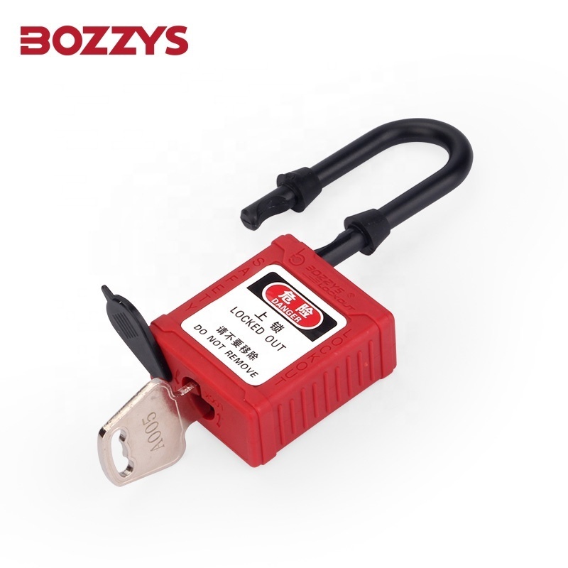 BOZZYS 38MM Plastic Shackle Nylon Lockout Industrial Custom Safety Padlock with Master Key to Prevent Accidental Operation