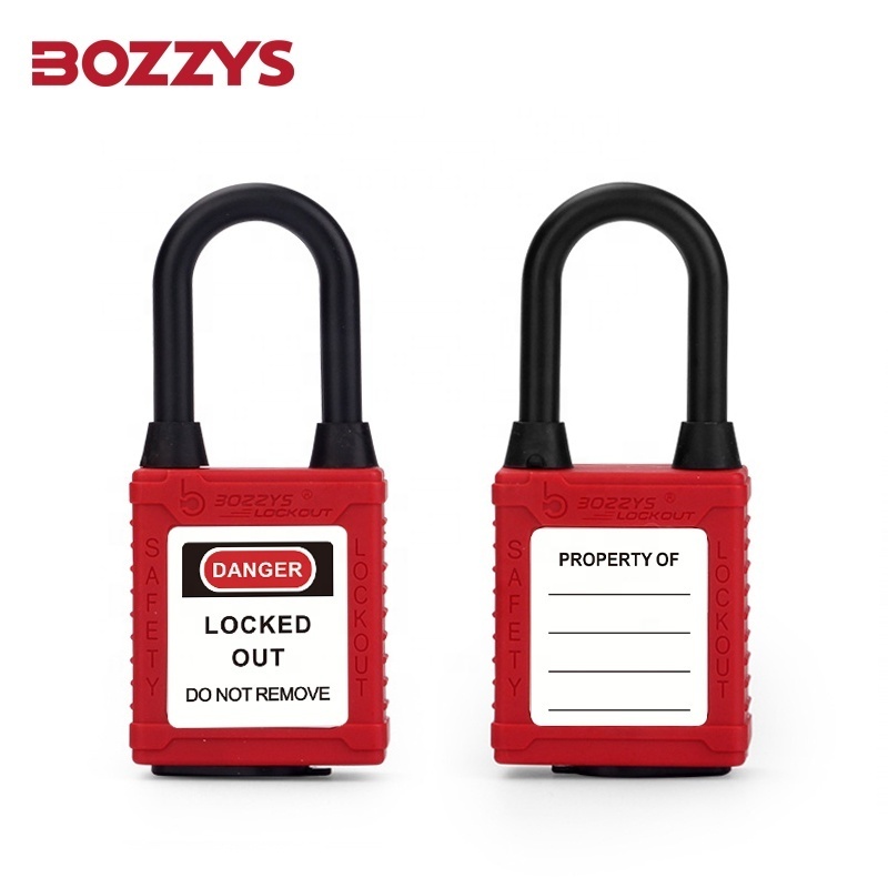 BOZZYS 38MM Plastic Shackle Nylon Lockout Industrial Custom Safety Padlock with Master Key to Prevent Accidental Operation