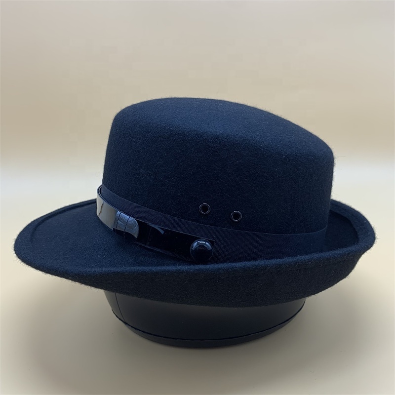 Custom High Quality Formal 100% Wool Fashion Wide Brim Women Men Pork Pie Hat Black Bowler Derby Porkpie Top  Parade Bowler Hat