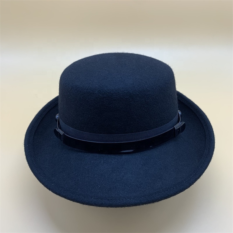 Custom High Quality Formal 100% Wool Fashion Wide Brim Women Men Pork Pie Hat Black Bowler Derby Porkpie Top  Parade Bowler Hat