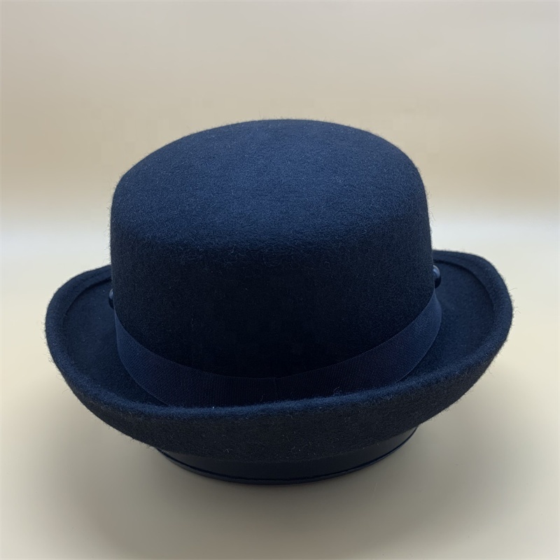 Custom High Quality Formal 100% Wool Fashion Wide Brim Women Men Pork Pie Hat Black Bowler Derby Porkpie Top  Parade Bowler Hat