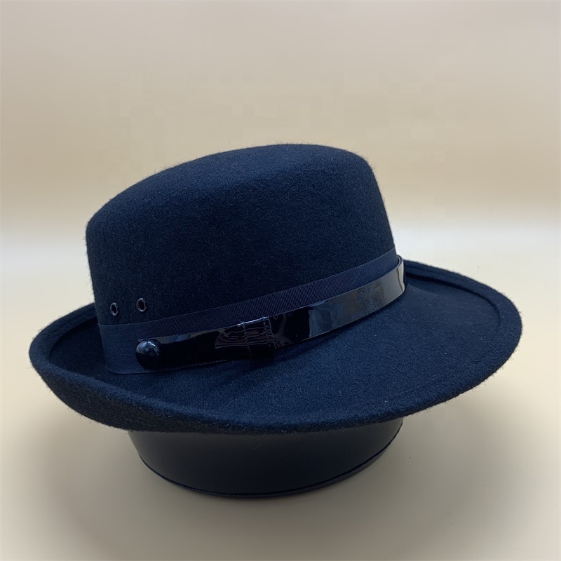 Custom High Quality Formal 100% Wool Fashion Wide Brim Women Men Pork Pie Hat Black Bowler Derby Porkpie Top  Parade Bowler Hat