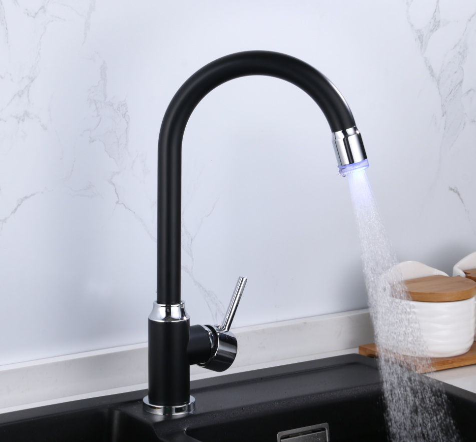 Deck Mounted LED Light Colorful Changing Kitchen Faucet Monocomando Cocina grifo with Tap Aerators