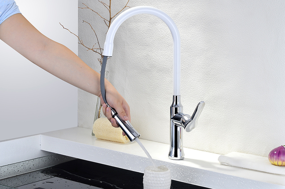 chrome 304 stainless steel flexible hose pull down kitchen faucets griferia lavaplato mixer faucet hot and cold water tap