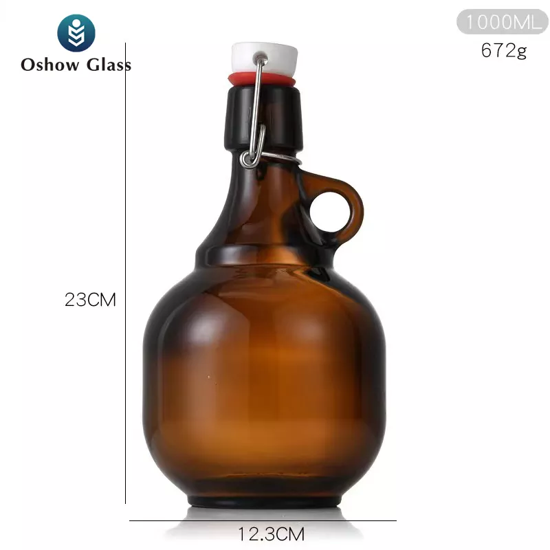 Wholesale Growler Squealer 32oz 64oz Amber Glass Beer Wine Bottle with Flipping Swing Top Caps