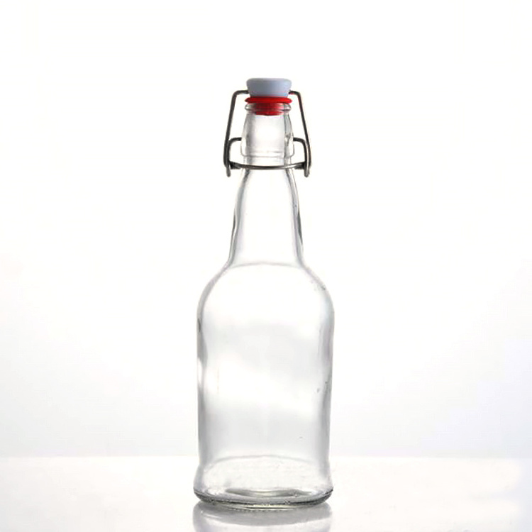 16 fl.oz glass swing top beer bottle with flip top clear round flipping glass bottles