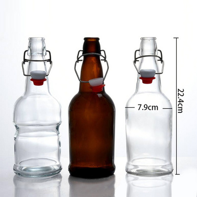 16 fl.oz glass swing top beer bottle with flip top clear round flipping glass bottles