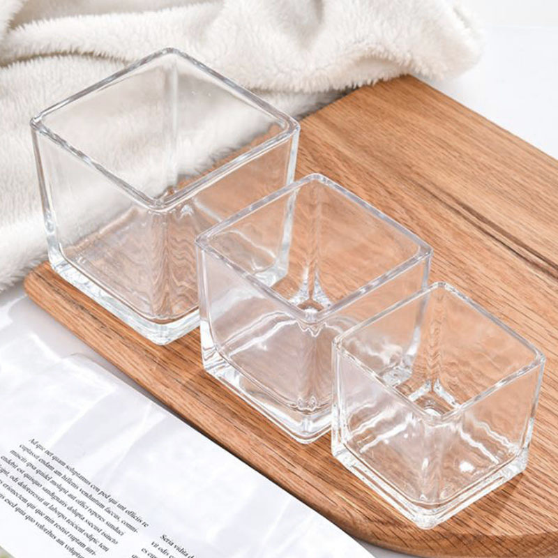 wholesale Cubic Glass Candle Holder Square Wedding Flower Vase square glass jar for Scented Candle