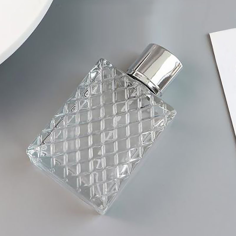 wholesale 50ml 100ml empty perfume bottles square shape diamond embossed glass bottle for perfume