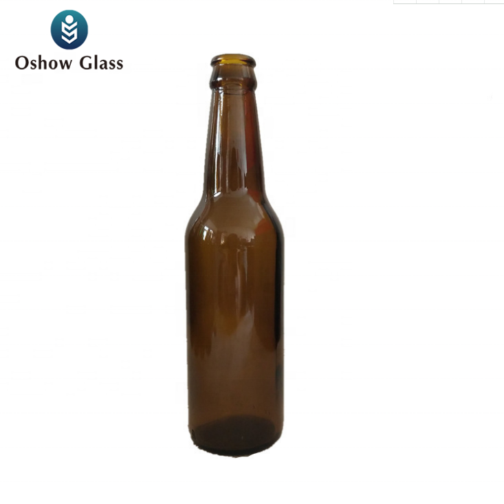 OSHOW Wholesale 330ml 330cc Amber Glass Beer Bottles Long Neck Soda Bottle with Crown Lid for Wine Clear Empty Glass