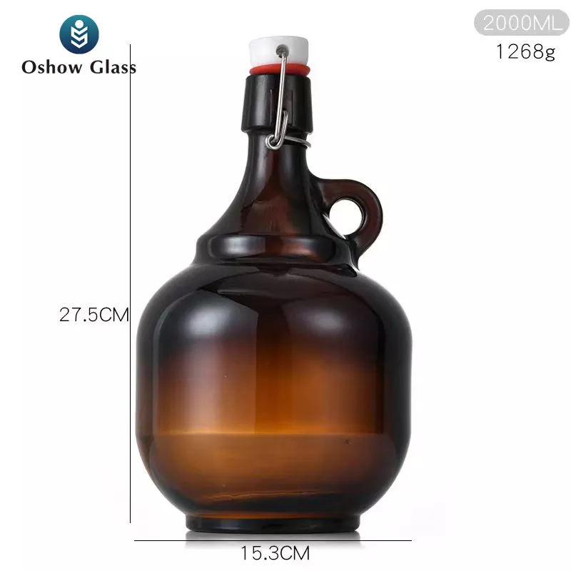 Wholesale Growler Squealer 32oz 64oz Amber Glass Beer Wine Bottle with Flipping Swing Top Caps