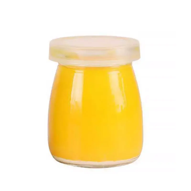 Oshow Wholesale milk drink container pot 50ml 75ml 100ml 150ml 200ml glass pudding jar With plastic metal lid