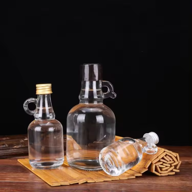 empty 1.7 Ounce Glass Syrup Bottles with Loop Handle Sample Bottles for Potion Juice Milk Storage Sauce Oil