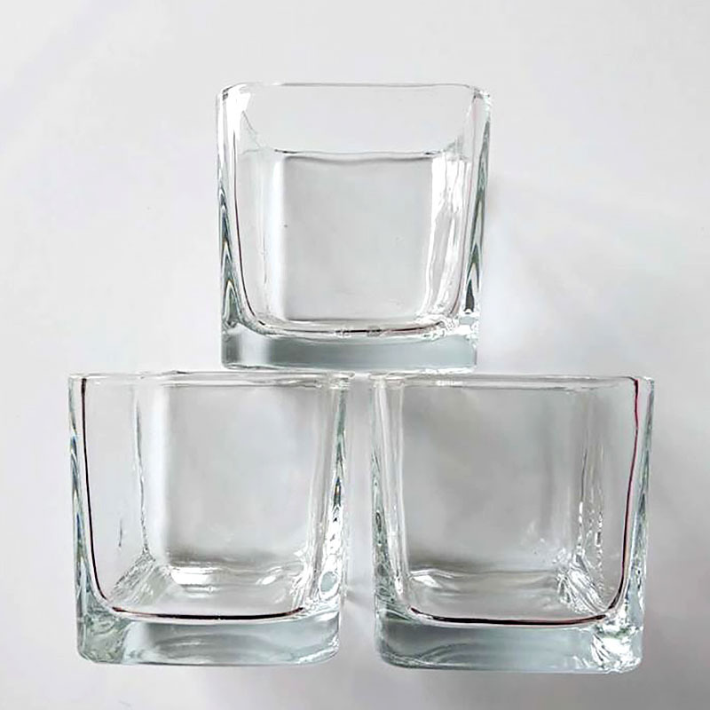 wholesale Cubic Glass Candle Holder Square Wedding Flower Vase square glass jar for Scented Candle