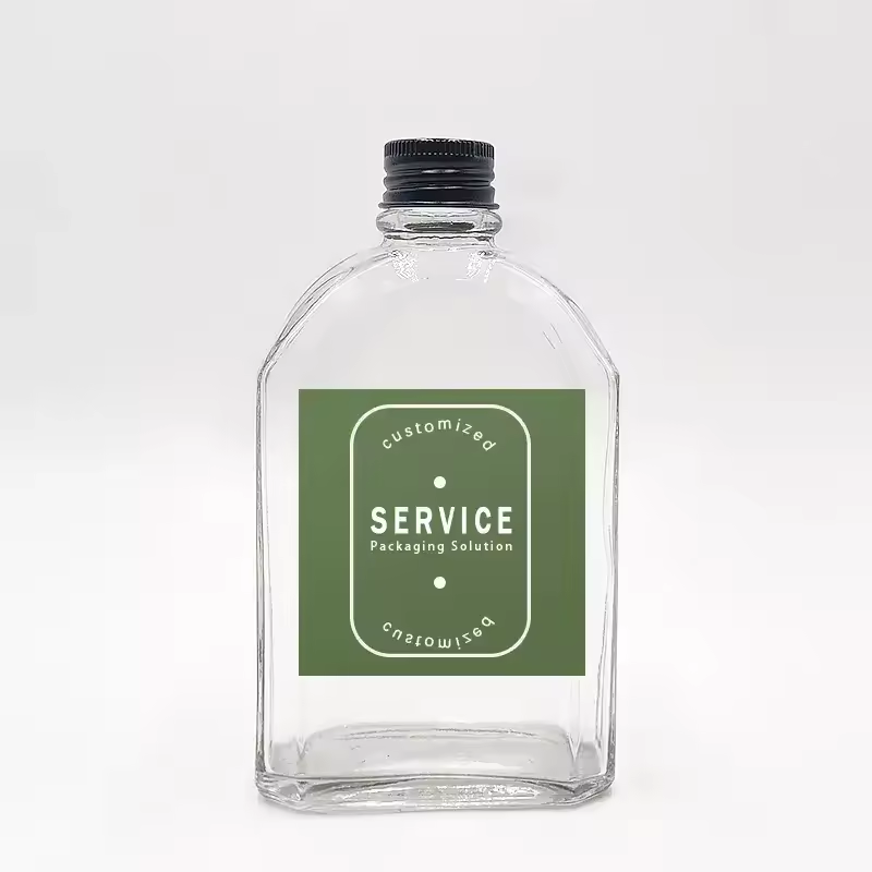 wholesale empty glass juice beverage Bottle round Shoulder Label logo printing Gin Whiskey Spirits glass bottles