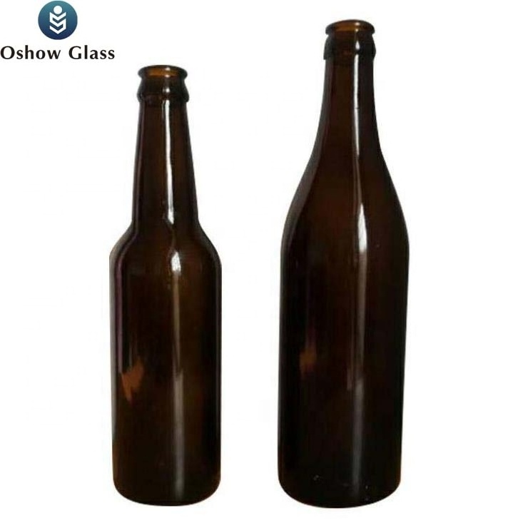 OSHOW Wholesale 330ml 330cc Amber Glass Beer Bottles Long Neck Soda Bottle with Crown Lid for Wine Clear Empty Glass