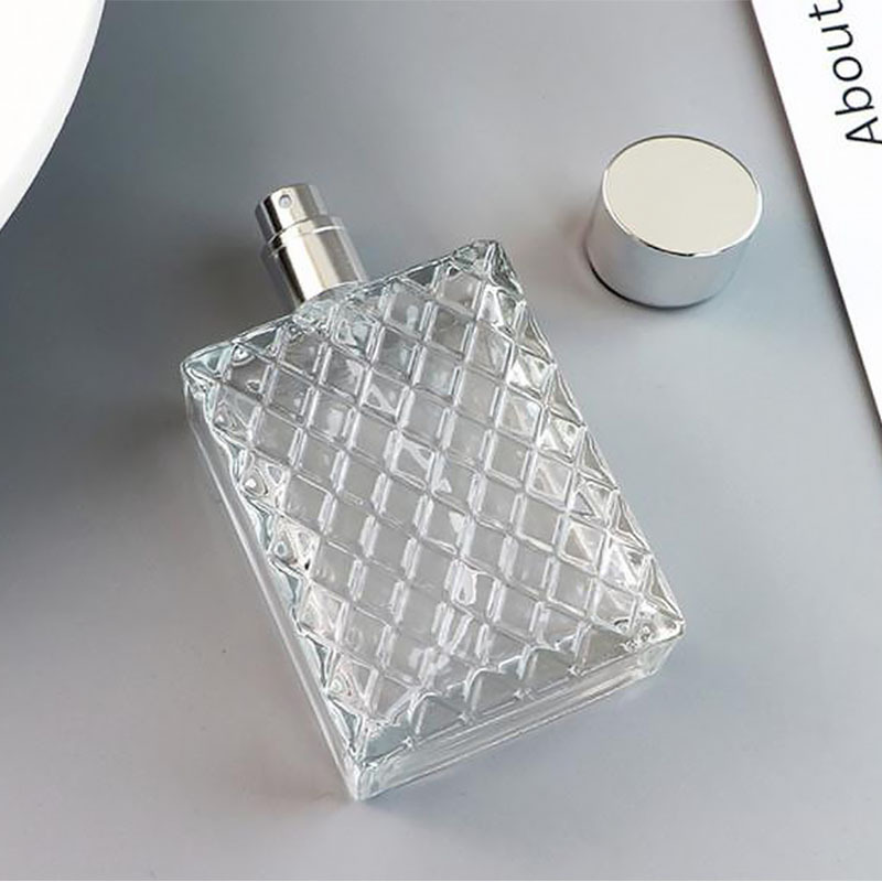 wholesale 50ml 100ml empty perfume bottles square shape diamond embossed glass bottle for perfume