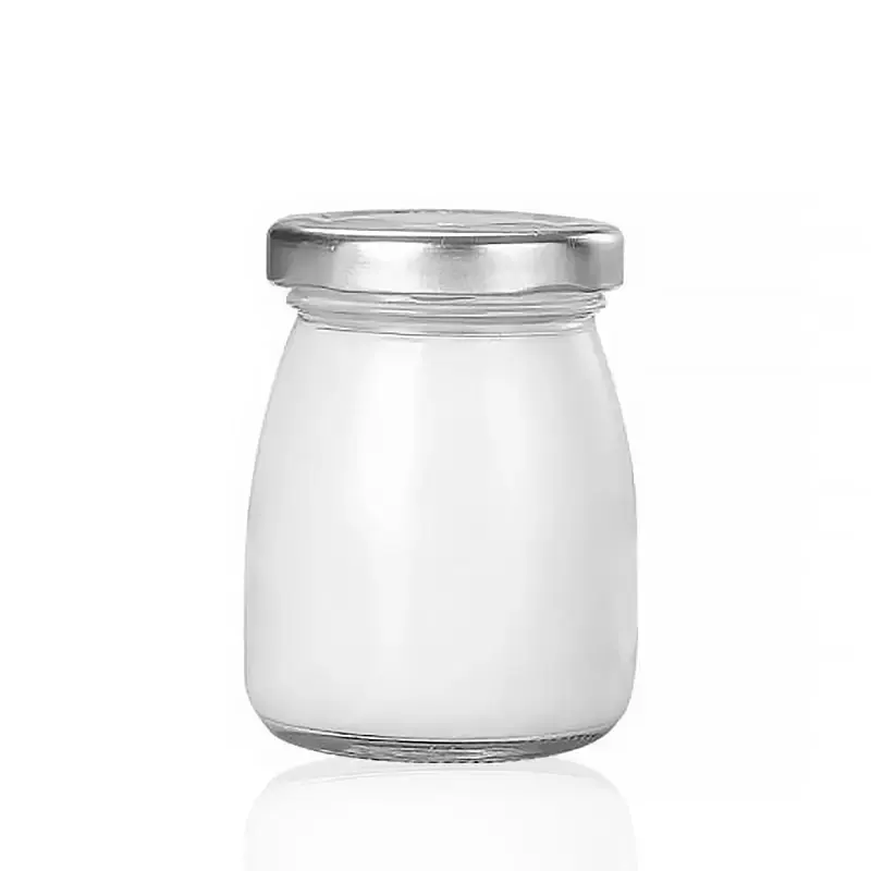 Oshow Wholesale milk drink container pot 50ml 75ml 100ml 150ml 200ml glass pudding jar With plastic metal lid