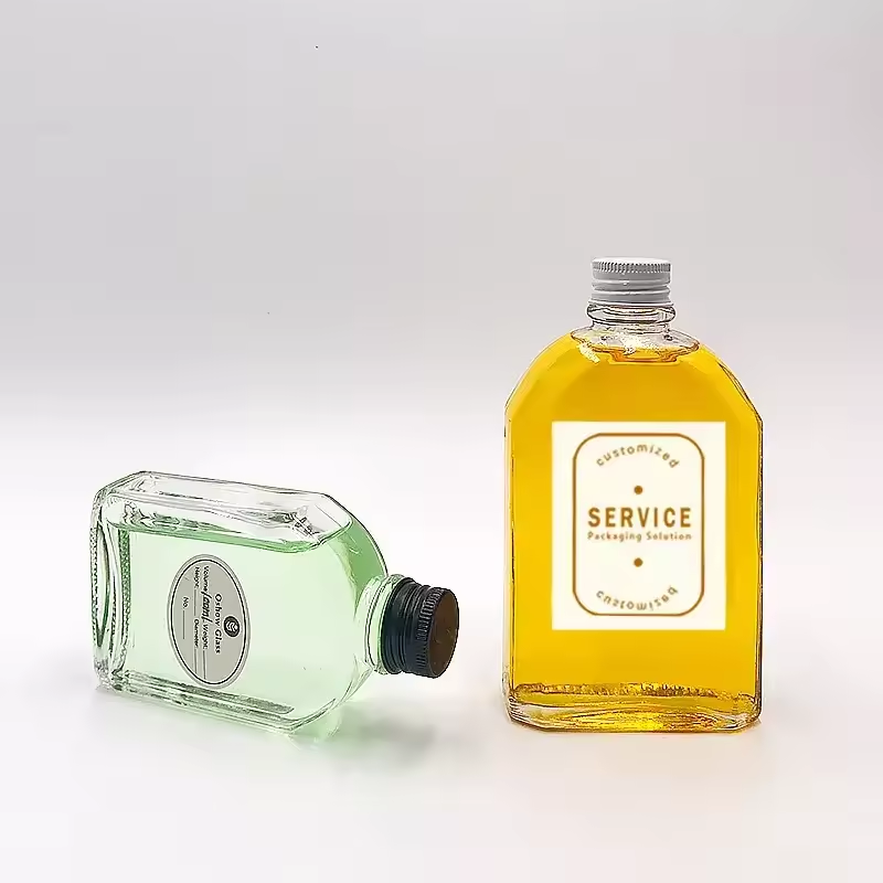 wholesale empty glass juice beverage Bottle round Shoulder Label logo printing Gin Whiskey Spirits glass bottles