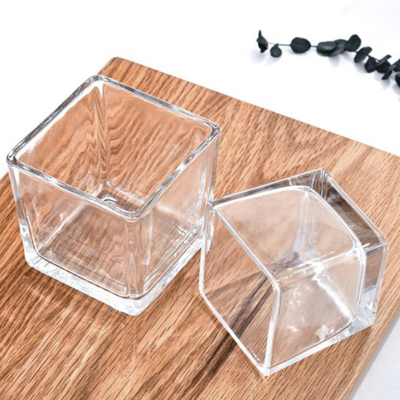 wholesale Cubic Glass Candle Holder Square Wedding Flower Vase square glass jar for Scented Candle