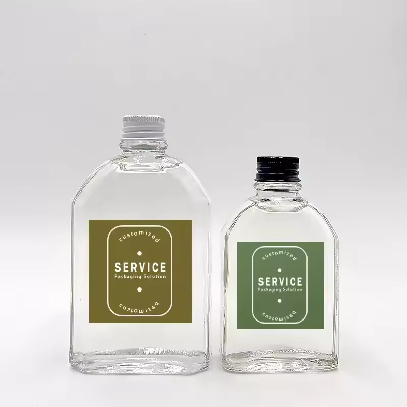 wholesale empty glass juice beverage Bottle round Shoulder Label logo printing Gin Whiskey Spirits glass bottles