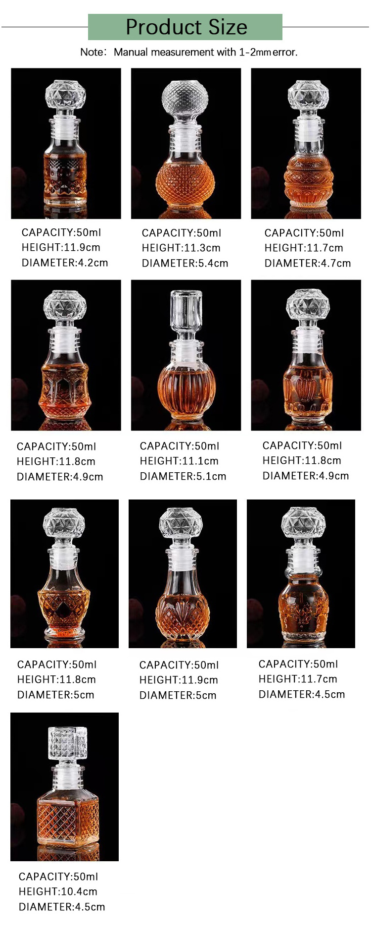 Empty Mini 50ml Clear Glass Liquor Spirits Bottle Small Whiskey Decanter Vodka Tequila Gin Bottles