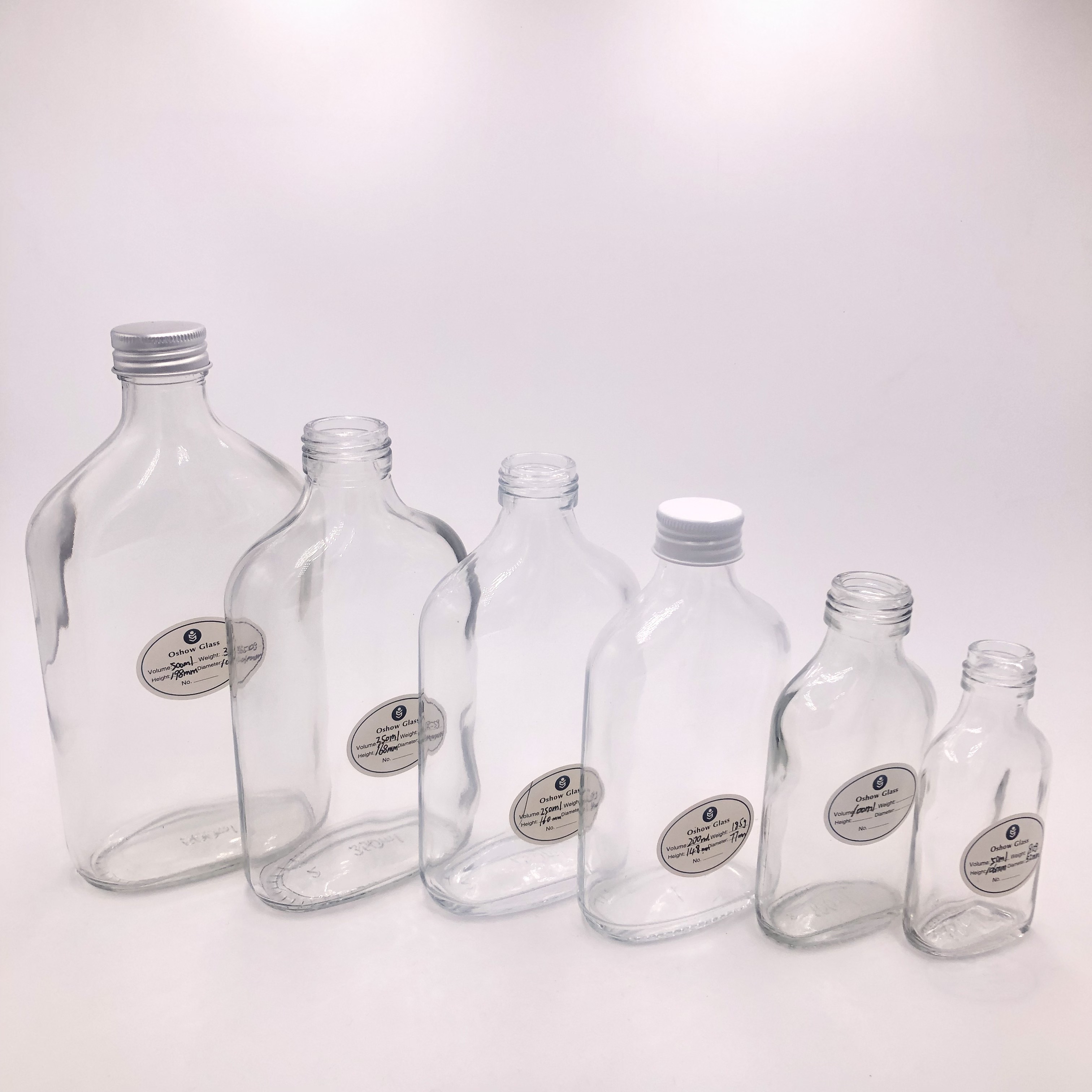 OSHOW 50ml 100ml 200ml 250ml 350ml 500ml square flask bottle flat glass juice bottles with screw lid