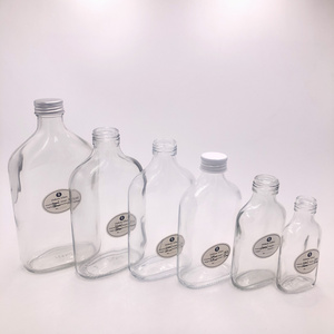 OSHOW 50ml 100ml 200ml 250ml 350ml 500ml square flask bottle flat glass juice bottles with screw lid