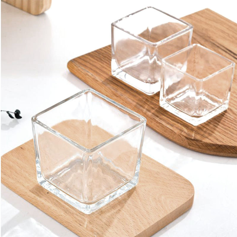 wholesale Cubic Glass Candle Holder Square Wedding Flower Vase square glass jar for Scented Candle