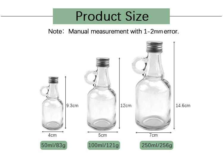 empty 1.7 Ounce Glass Syrup Bottles with Loop Handle Sample Bottles for Potion Juice Milk Storage Sauce Oil