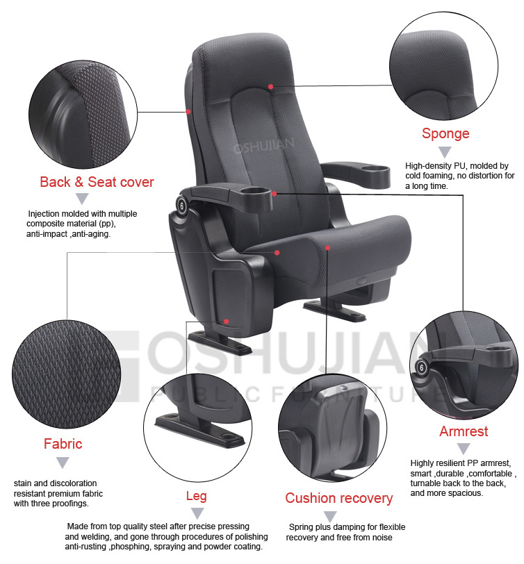 hot sale customer theater seat home movie customized plastic fabric recliner cinema chair theatre seating