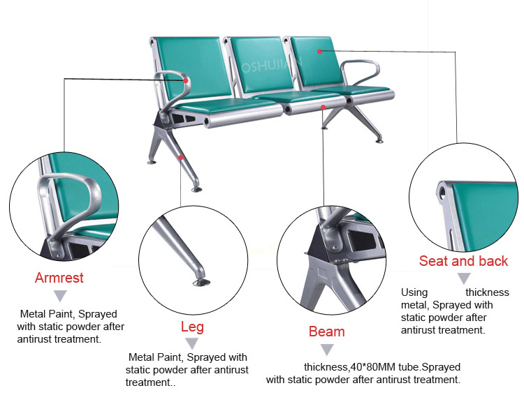 Factory supply used airport lounge indoor furniture hospital waiting beam seat bench reception row chair