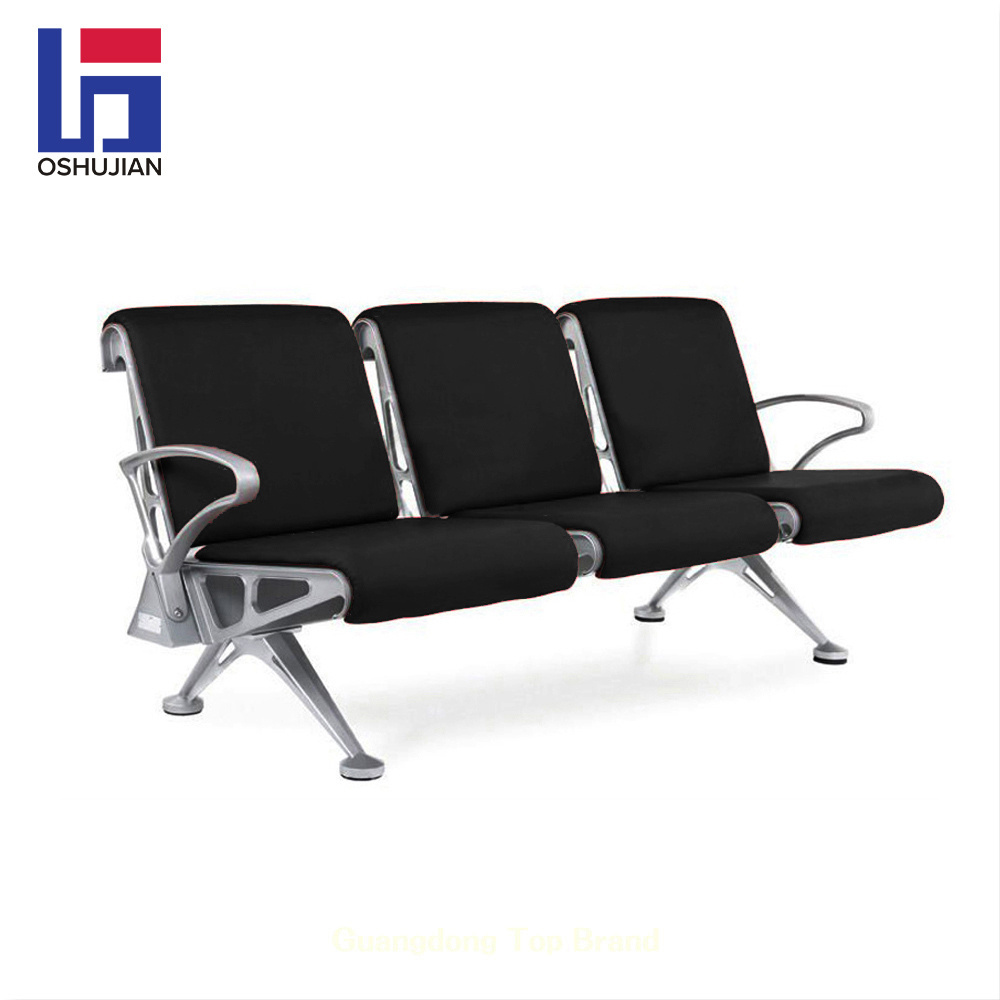 Luxurious Red PU cushion aluminum 3 seater airport waiting room chair