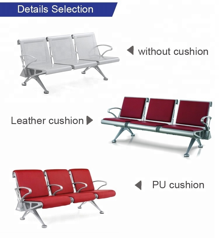 Luxurious Red PU cushion aluminum 3 seater airport waiting room chair