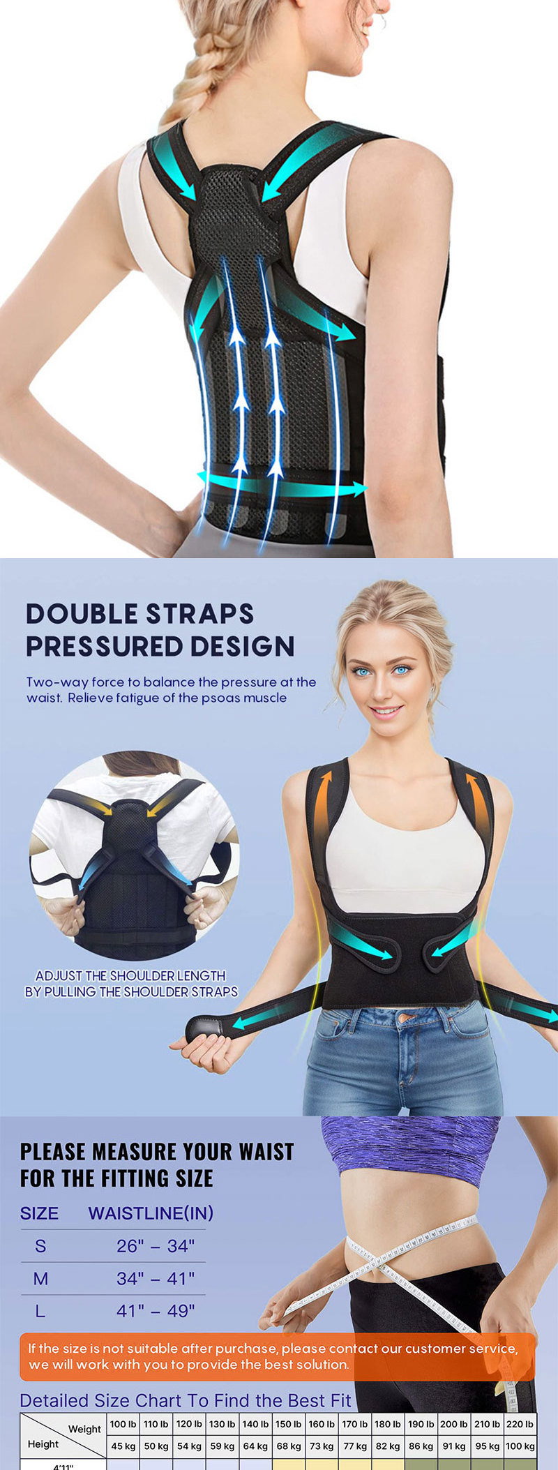 AMZ Hot Sales Back Straightener Belt Adjustable Back Brace and Posture Corrector for Women and Men