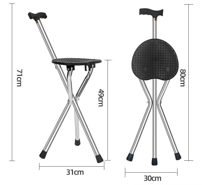 Multifunction Aluminium  Walking Stick Anti-skidding Adjustable Portable Crutch Chair