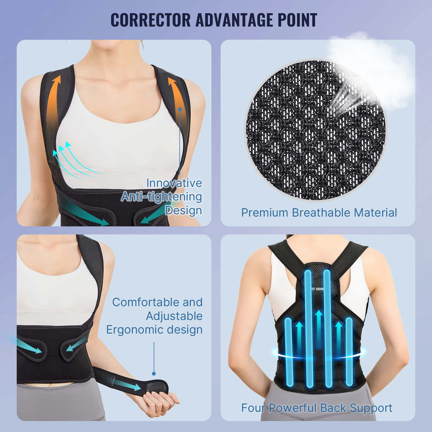 AMZ Hot Sales Back Straightener Belt Adjustable Back Brace and Posture Corrector for Women and Men