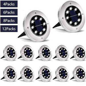 Hot Sale 8 Auto On/off Night Security Disk Powered Led Garden Light Walkway Outdoor Solar Ground Lights