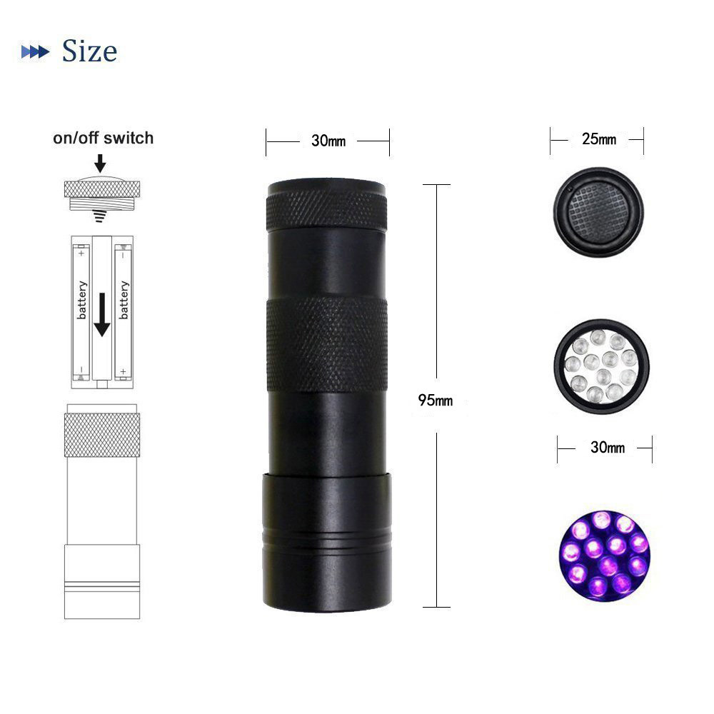 Mini Portable 12LED UV Aluminum Flashlight Violet Light Pocket Lamp Lantern Torch Light for Checker Detection