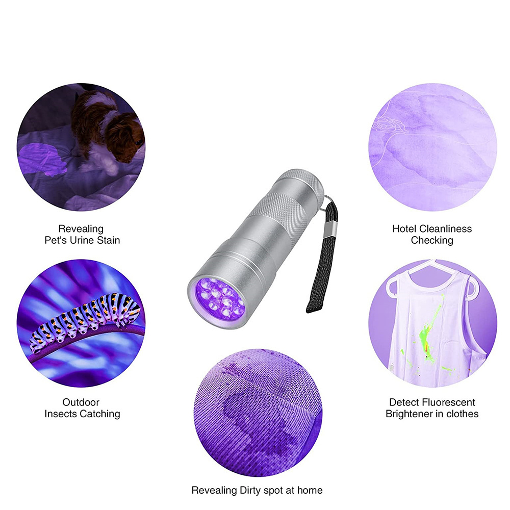 Mini Portable 12LED UV Aluminum Flashlight Violet Light Pocket Lamp Lantern Torch Light for Checker Detection