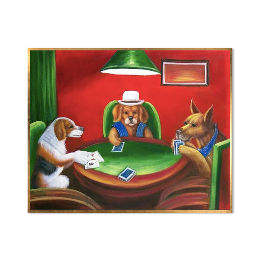 Home Decor Painting Handmade Dogs Playing Poker Portrait Oil Painting on Canvas for Living Room Pet Animals Wall Picture