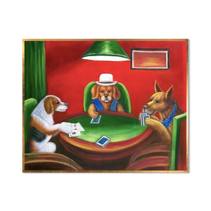 Home Decor Painting Handmade Dogs Playing Poker Portrait Oil Painting on Canvas for Living Room Pet Animals Wall Picture