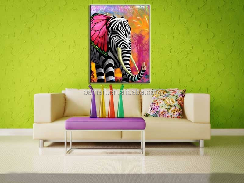 The Zebra Striped Elephant Animal Oil Painting Handmade Beautiful Landscape Oil Painting on Canvas for Room Decor Picture