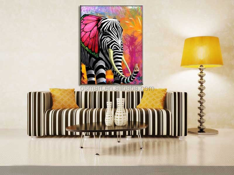 The Zebra Striped Elephant Animal Oil Painting Handmade Beautiful Landscape Oil Painting on Canvas for Room Decor Picture